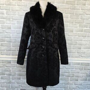 Vintage Penny Lane Giacca Coat Mob Wife Witchy Black Faux Fur Jacquard Y2K Large